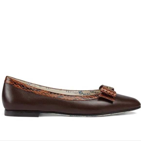 GUCCI Malaga Kid Elaphe Radiata Yva Leather GG Ballet with Snakeskin Bow - Picture 7 of 16